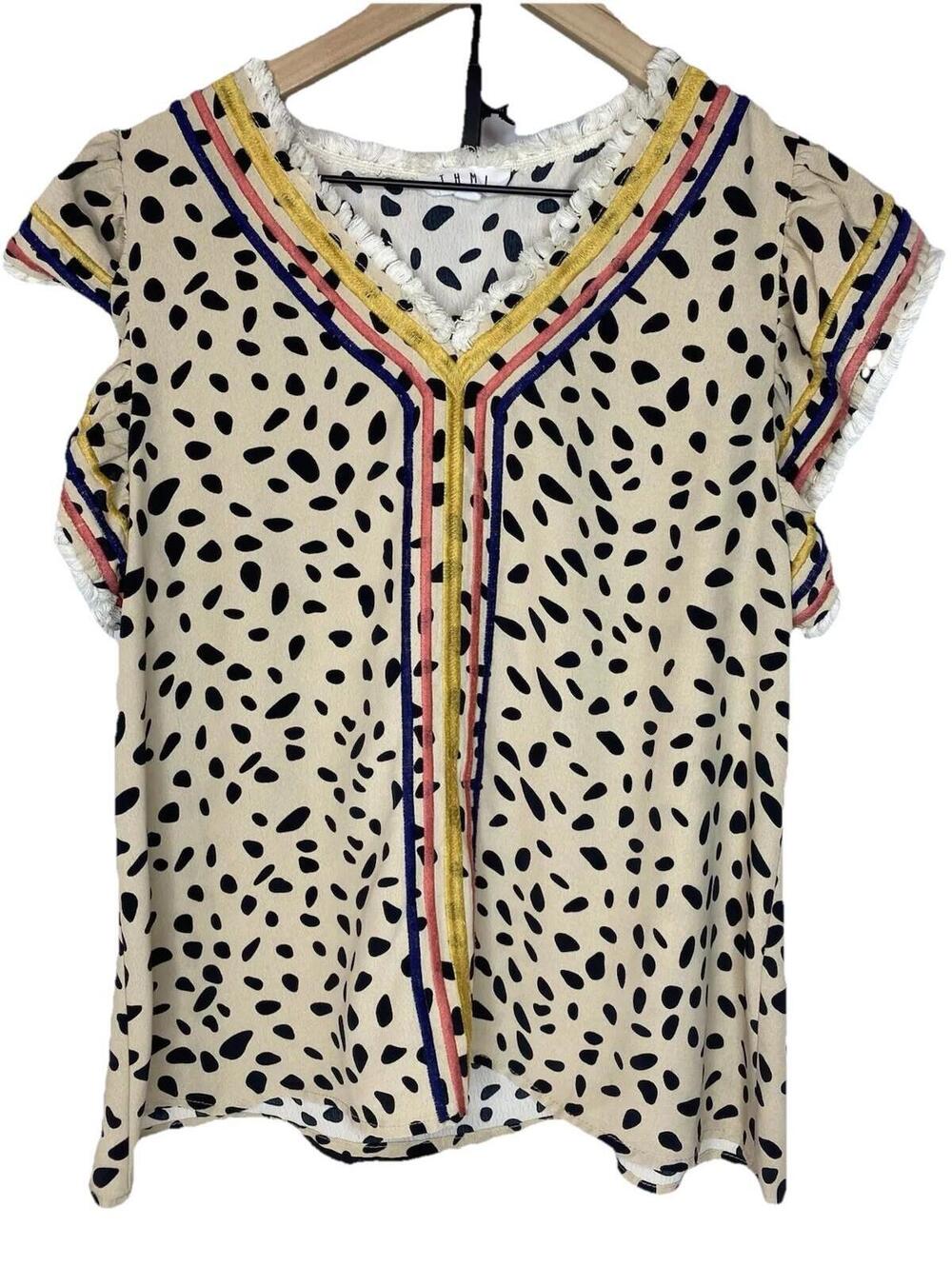 THML Flutter Sleeves Top, Leopard Woman’s Size Large